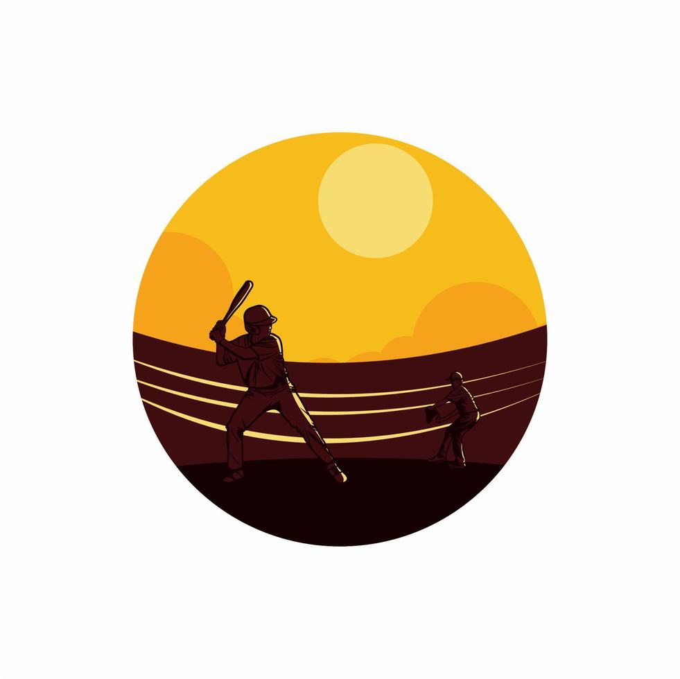 vector illustration 2 baseball player playing baseball in field flat illustration