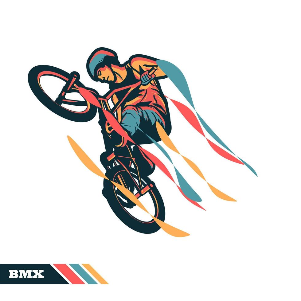 ilustración vectorial hombre montando bmx con ilustraciones vectoriales de color de movimiento vector