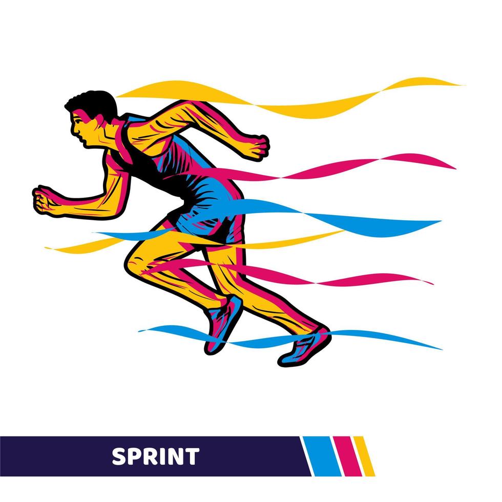 vector illustration running man doing sprint with color motion vector artwork