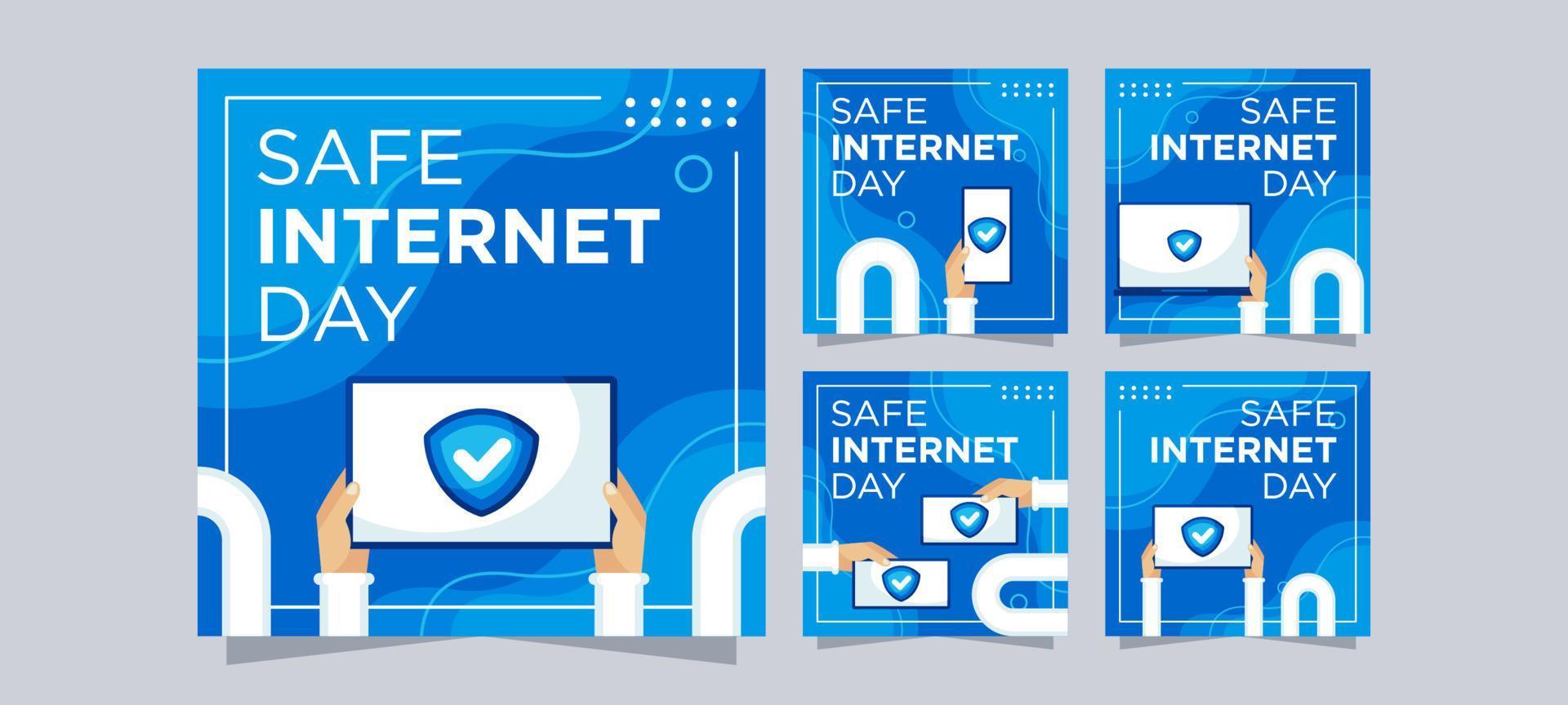 Safe Internet Day Social Media Post Collection vector