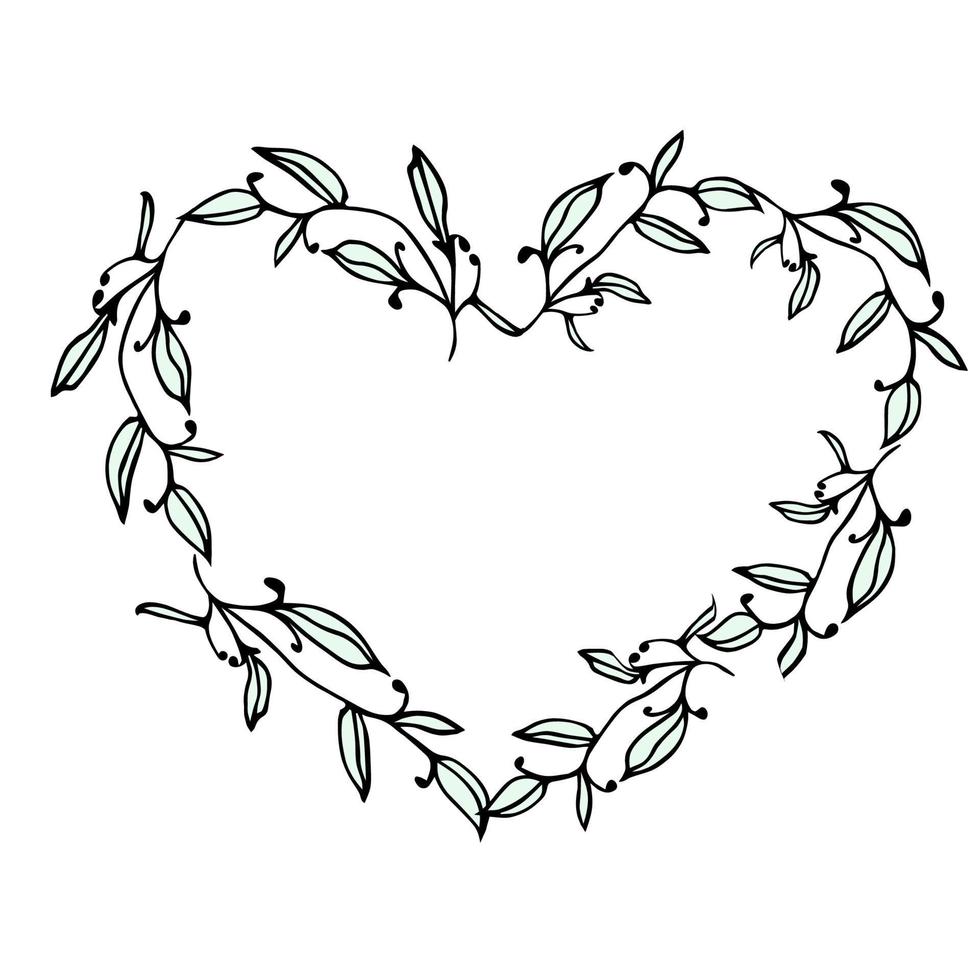 Floral line art heart frame for wedding or Valentines day card vector