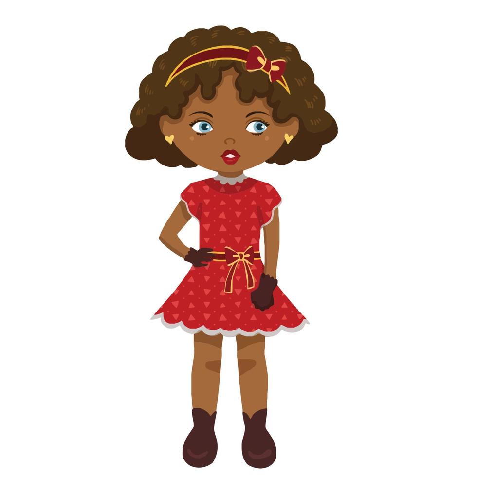 Adorable Fashionable Little African American Girl with Bow vector