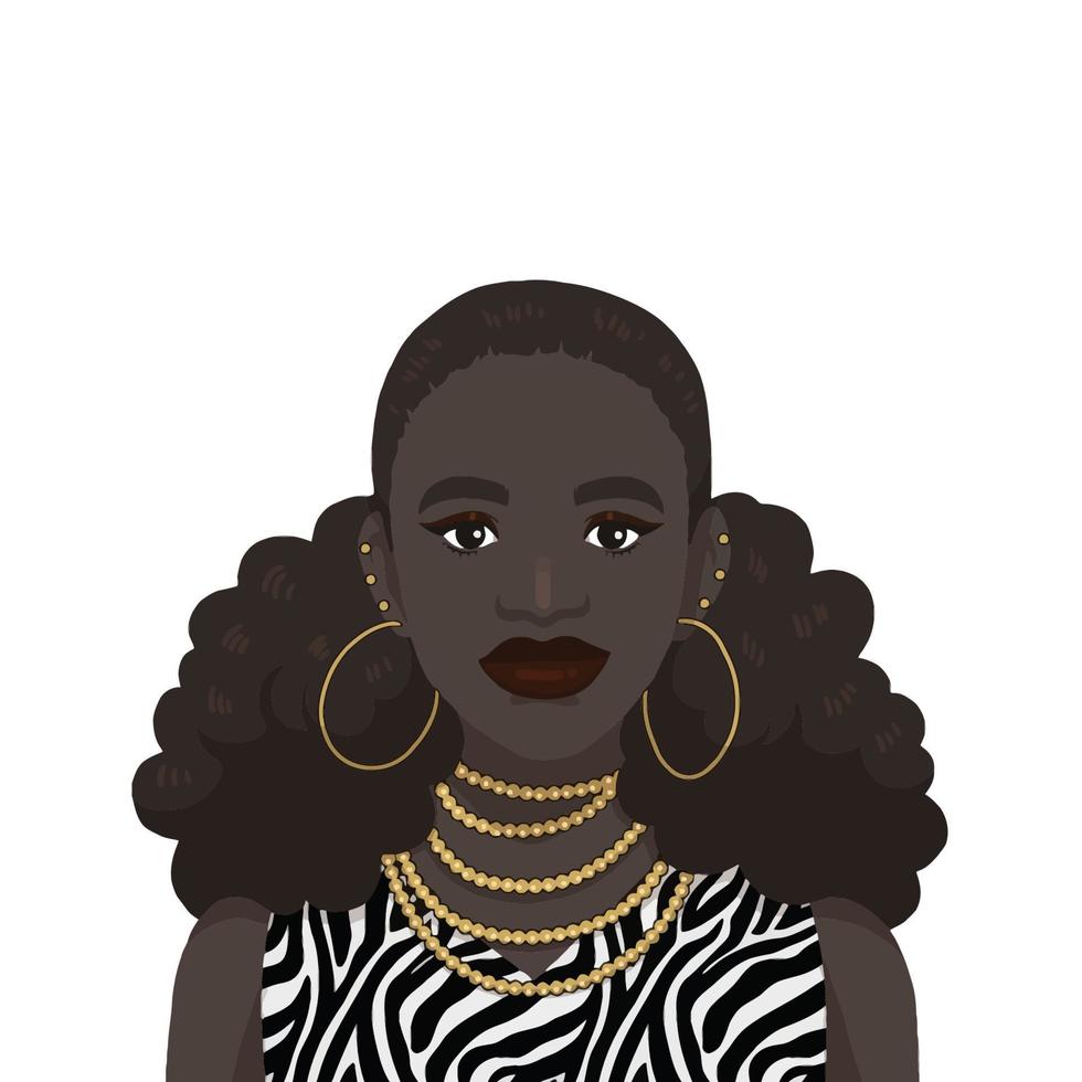 hermosa mujer africana de piel oscura con accesorios de oro vector