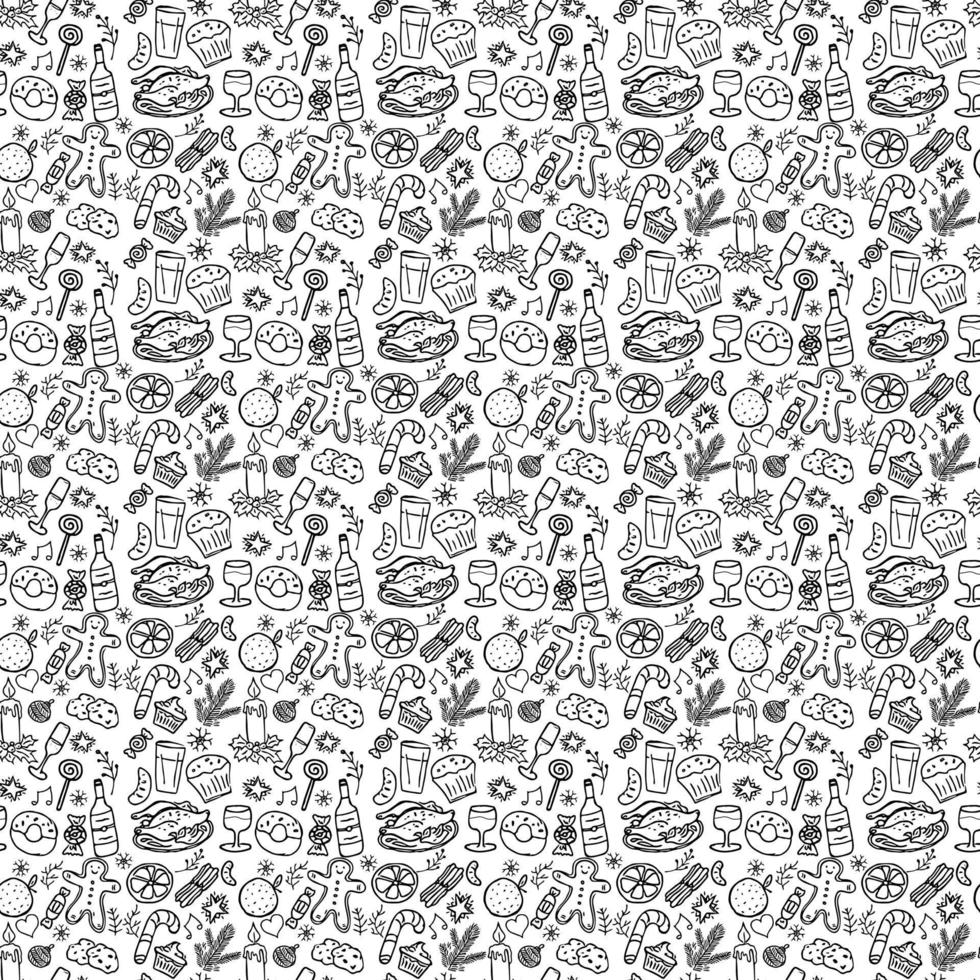 seamless pattern with christmas food. doodle christmas seamless pattern vector