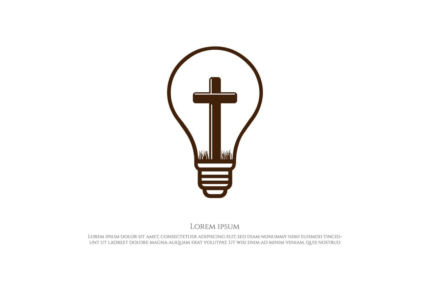 Light Bulb or Lamp with Jesus Christian Cross Logo Design Vector