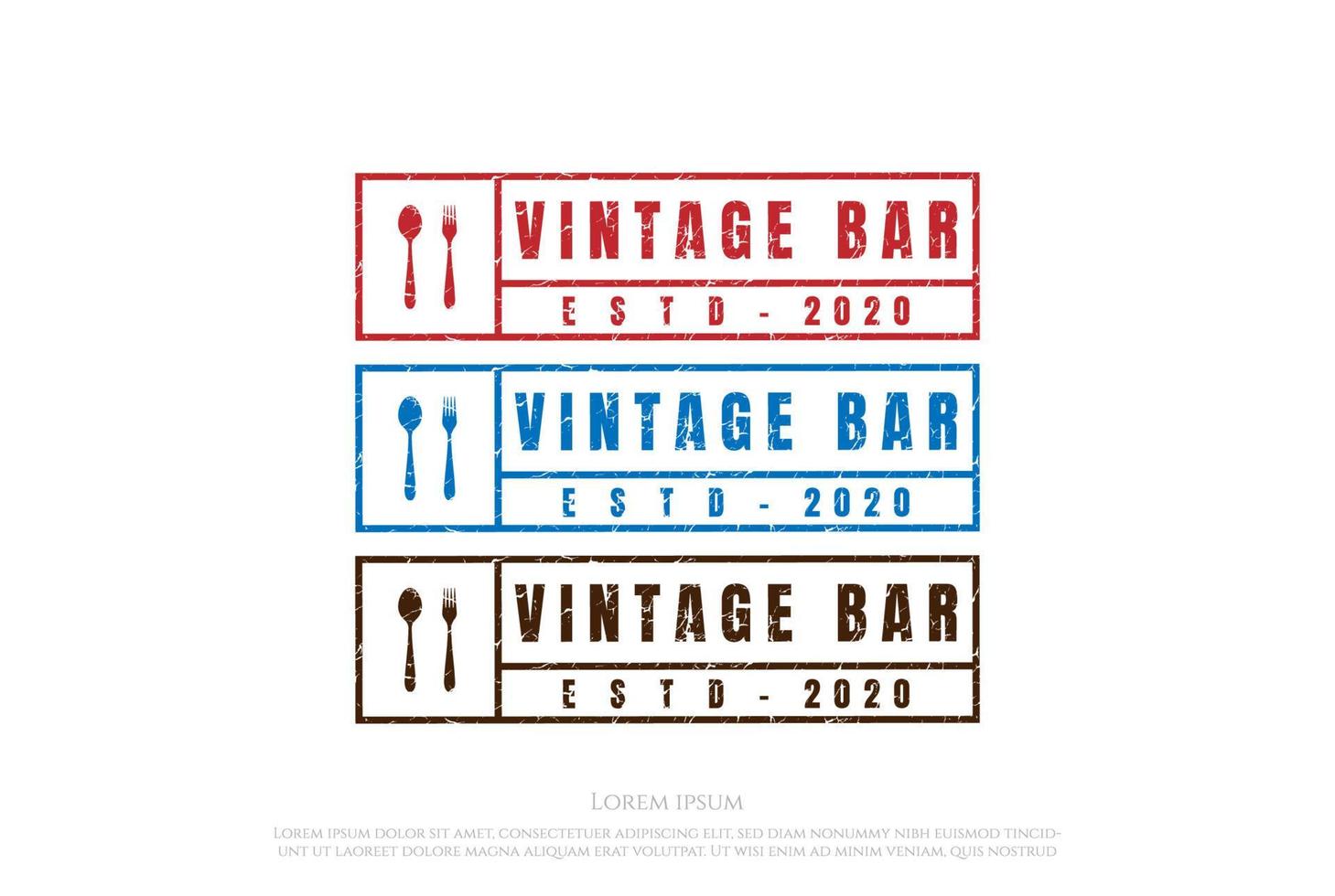 Rectangle Rustic Stamp Bar Restaurant Logo Design Vector