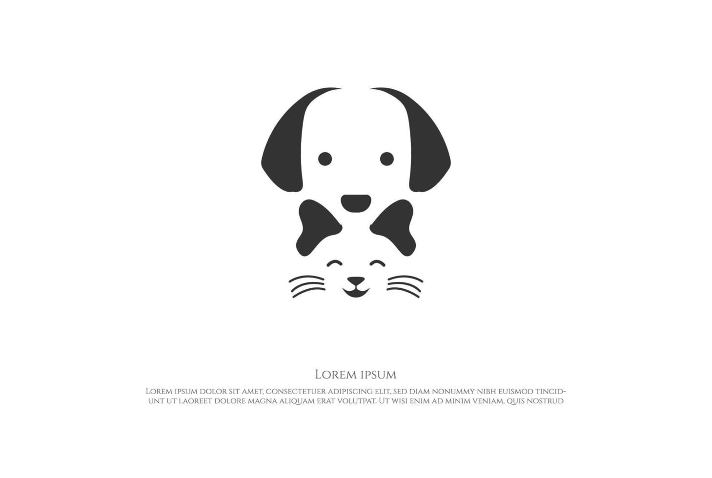 Clever Negative Space Cute Happy Dog and Cat Face for Pet Clinic Logo Design Vector