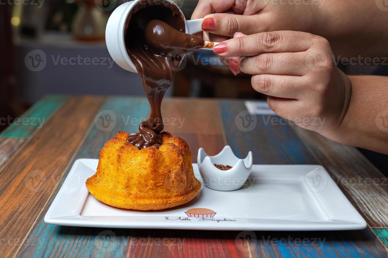 carrot cake with chocolate cream photo