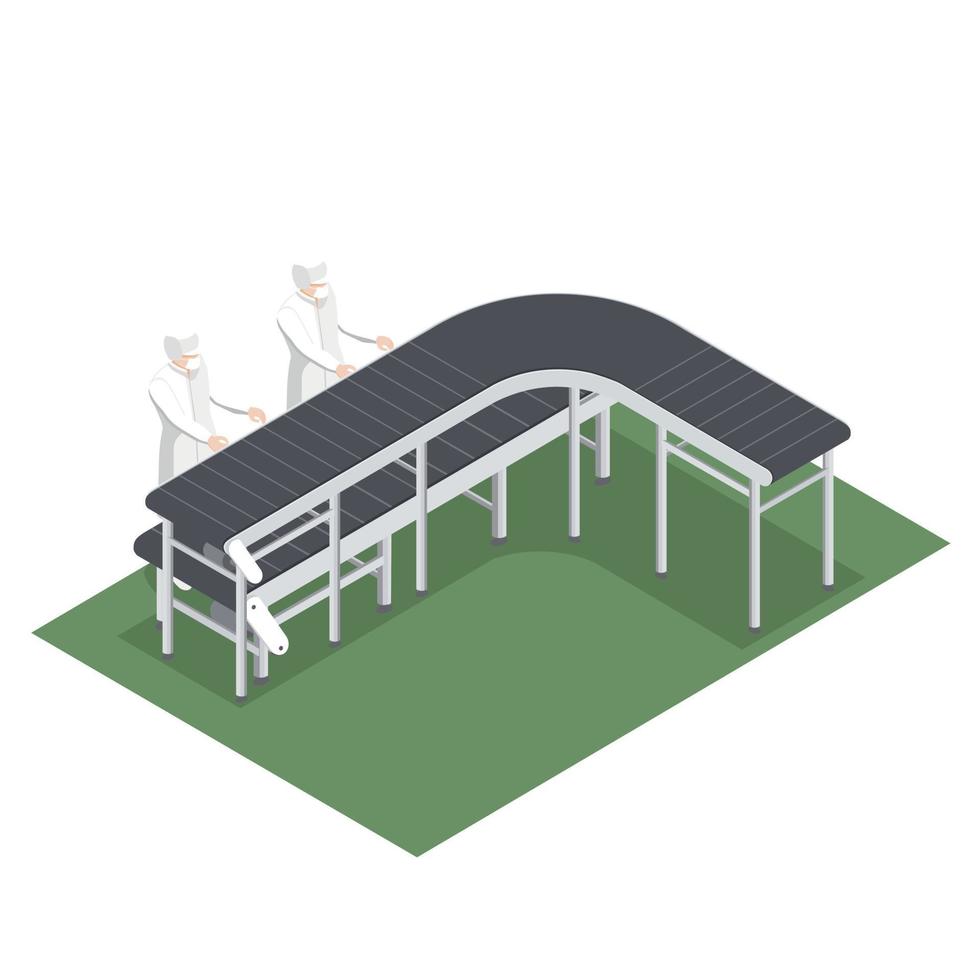 línea de producción automatizada con cintas transportadoras para la selección de productos en la industria alimentaria vector
