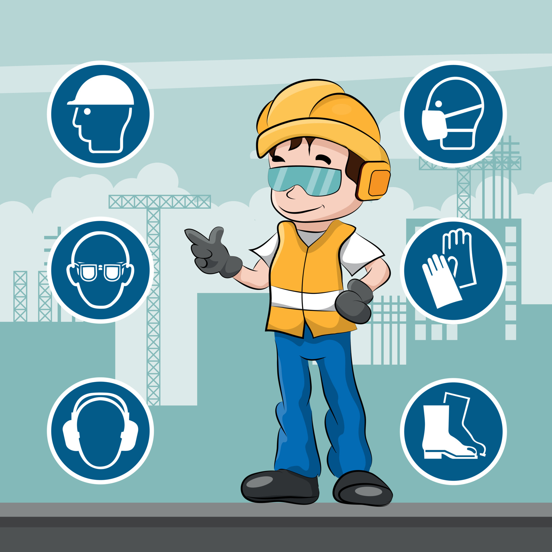 Worker with his personal protective equipment and security icons 4406162  Vector Art at Vecteezy