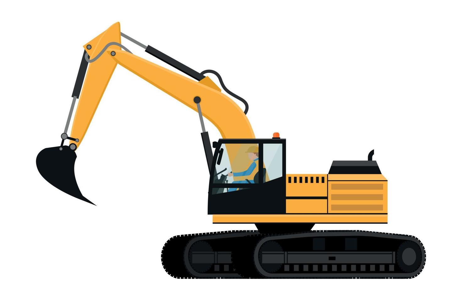 Crawler excavator design with heavy machinery driver vector