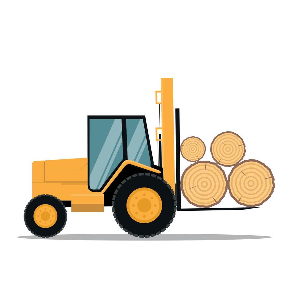 Vector design of all terrain forklift loading tree trunks