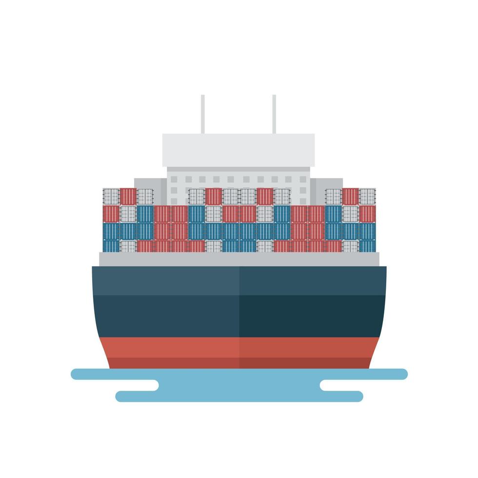 Transportation Logistics Container transport boat for marine export in front view vector