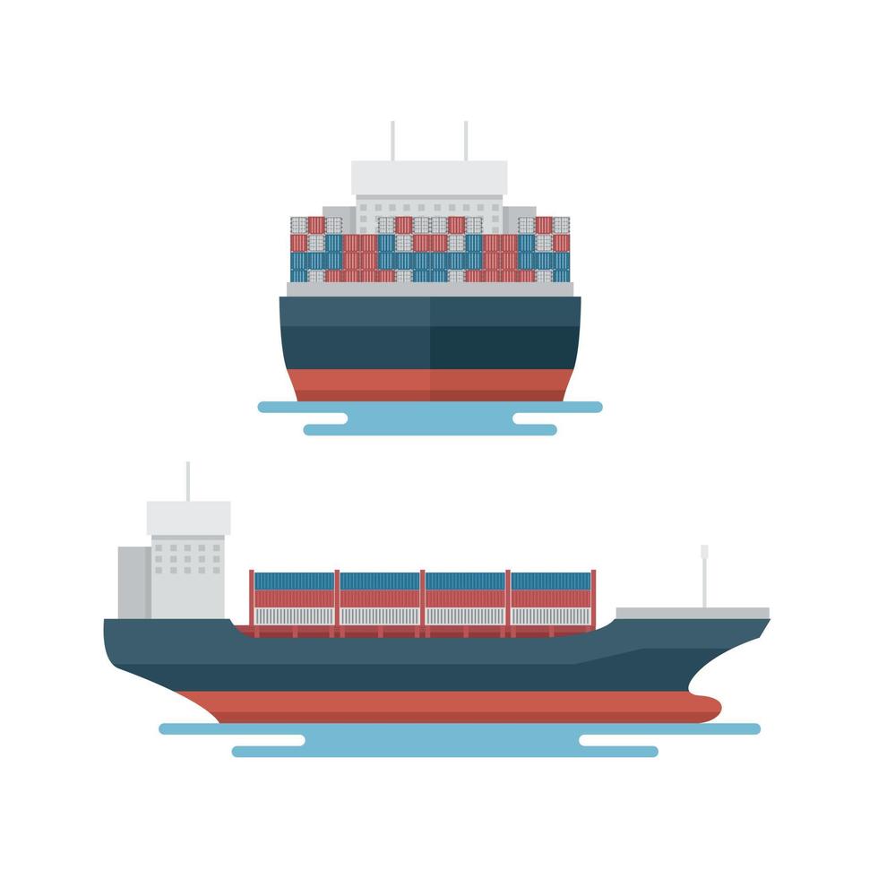 Conjunto de buque de transporte de contenedores para exportación marítima. vector