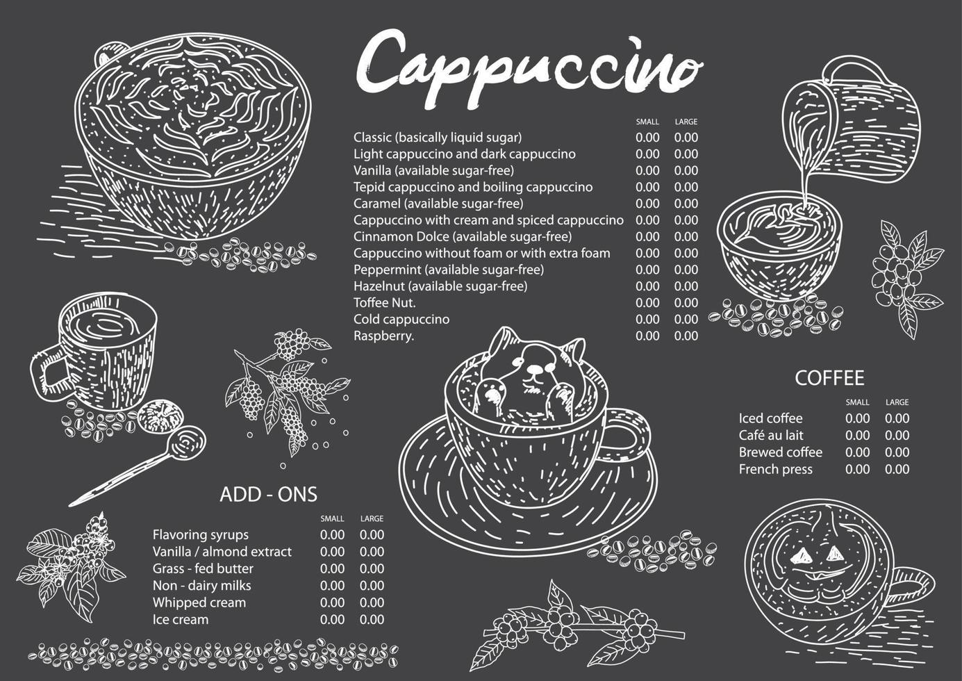 Plantilla de diseño de menú de café capuchino. vector