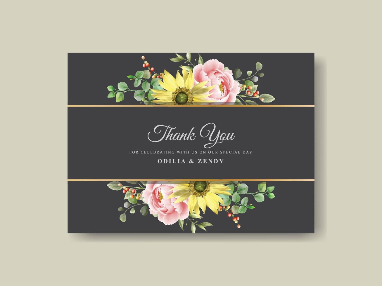 Elegant sunflower and rose watercolor wedding invitation template vector