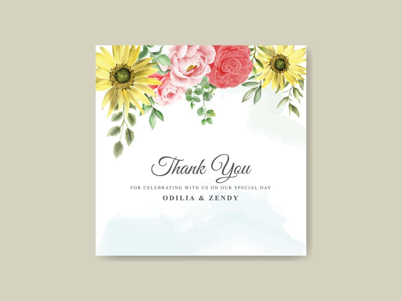 Elegant sunflower and rose watercolor wedding invitation template vector