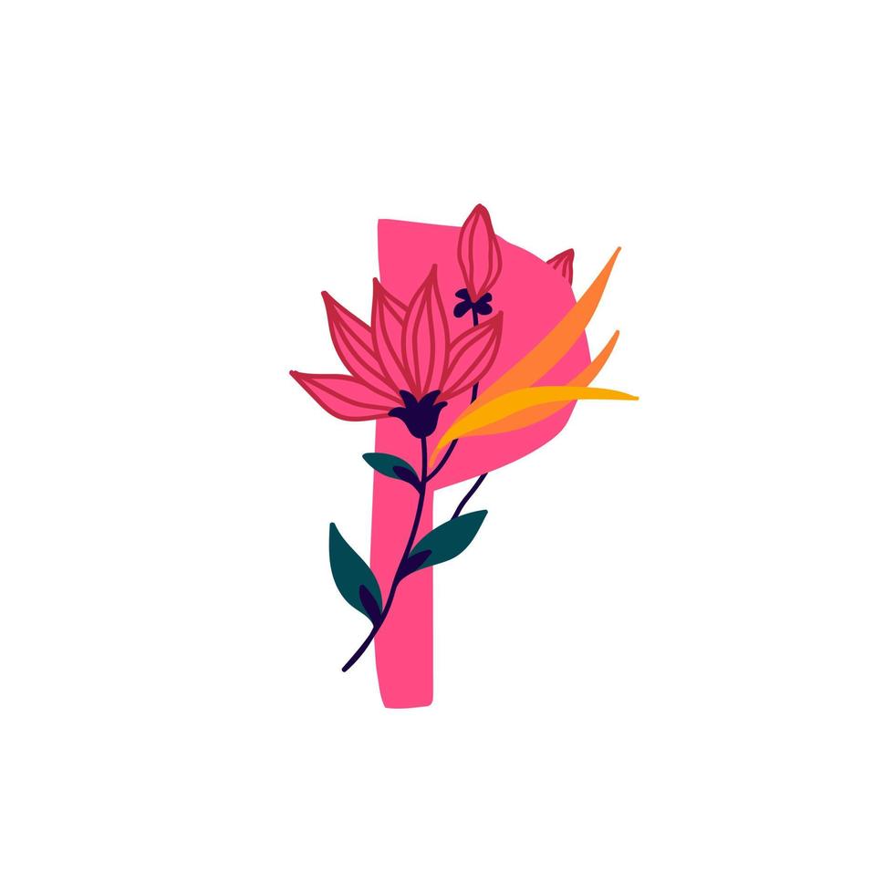 Latin letter in flowers and plants. Vector. Letter in decorative elements for inscriptions. Company logo. Poster or monogram. vector