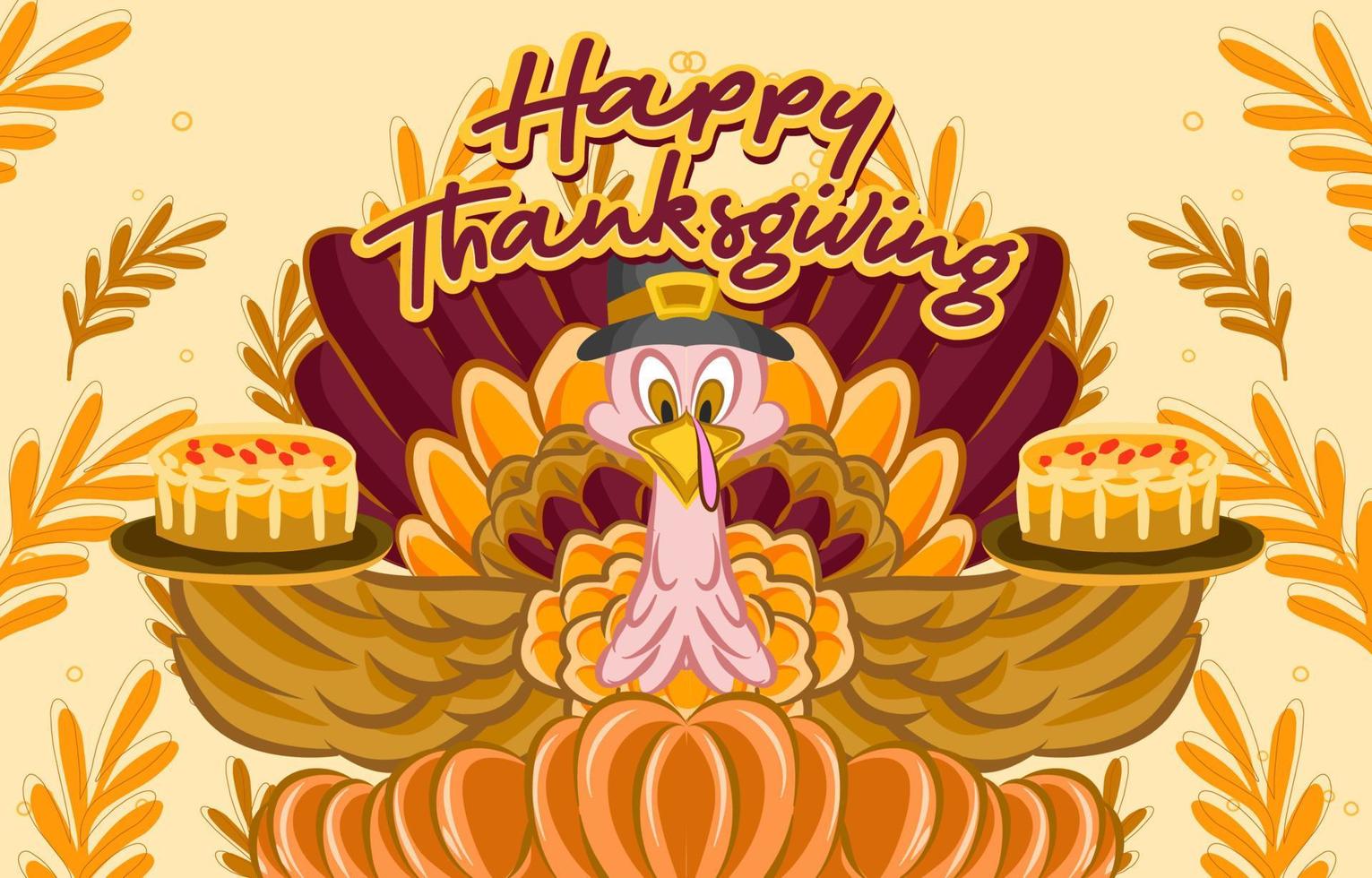 Turkey and Apple Pie Thanksgiving Concept vector