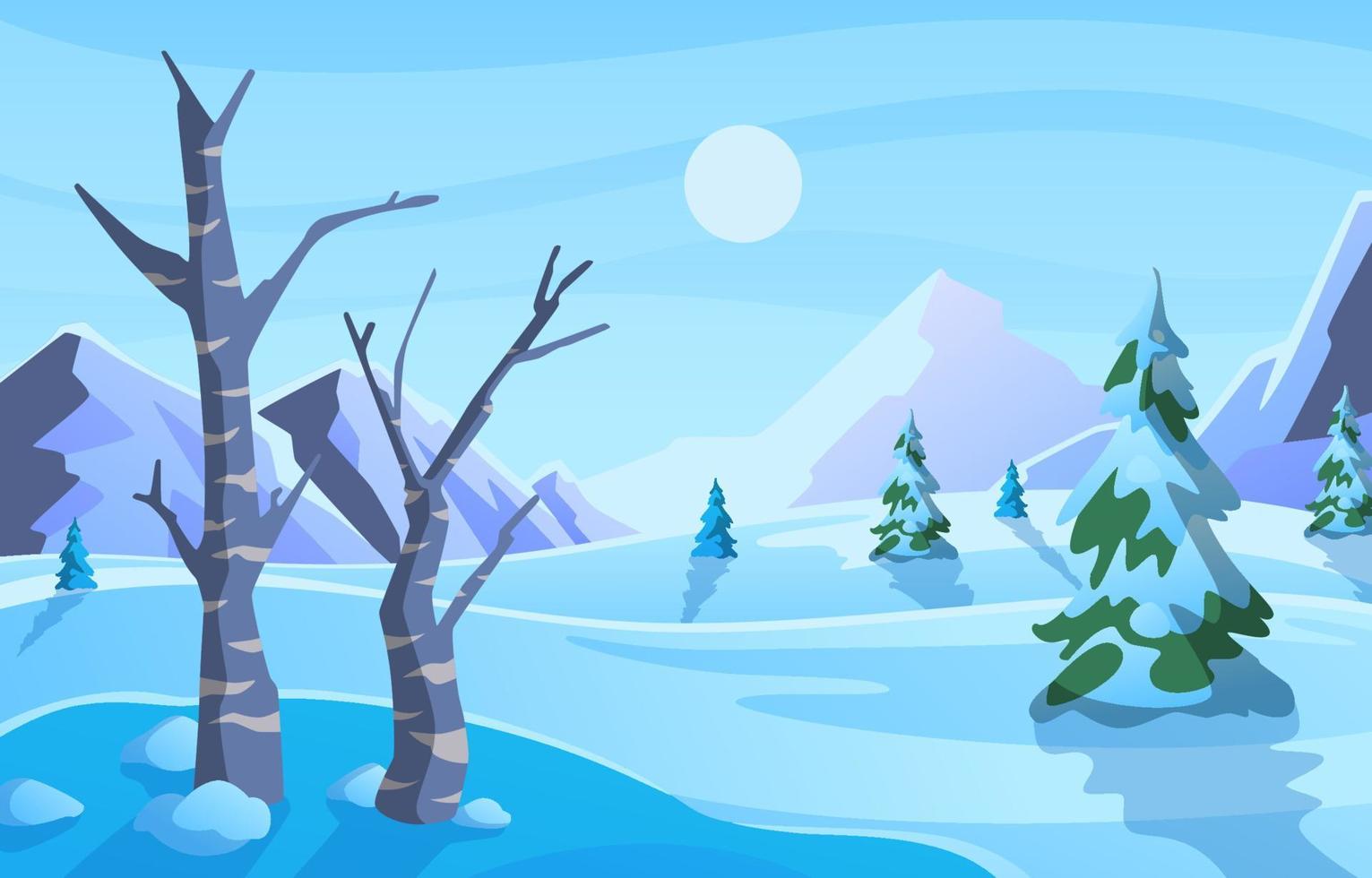 paisaje de invierno con fondo de montaña vector