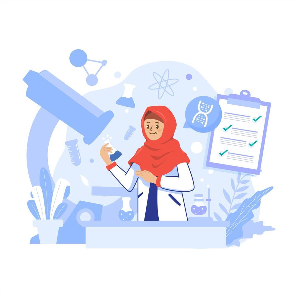 mujer científico trabajando en laboratorio vector