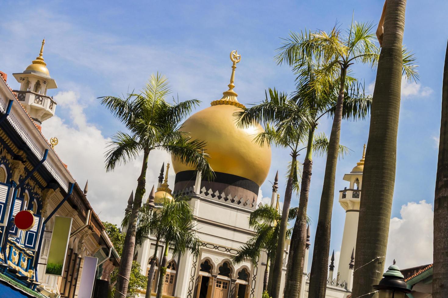 Singapore, June 22 2018 - Masjid Sultan Mosque behind palm trees photo