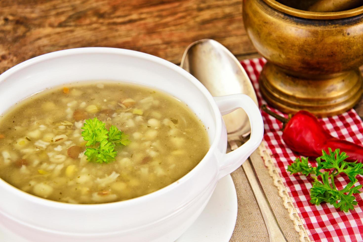 The Soup of Lentils, Peas, Chickpeas, Rice, Barley, Dried Vegeta photo