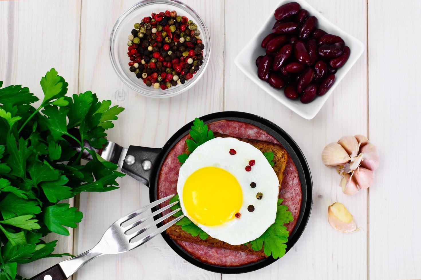 Fried Egg with Red Beans photo