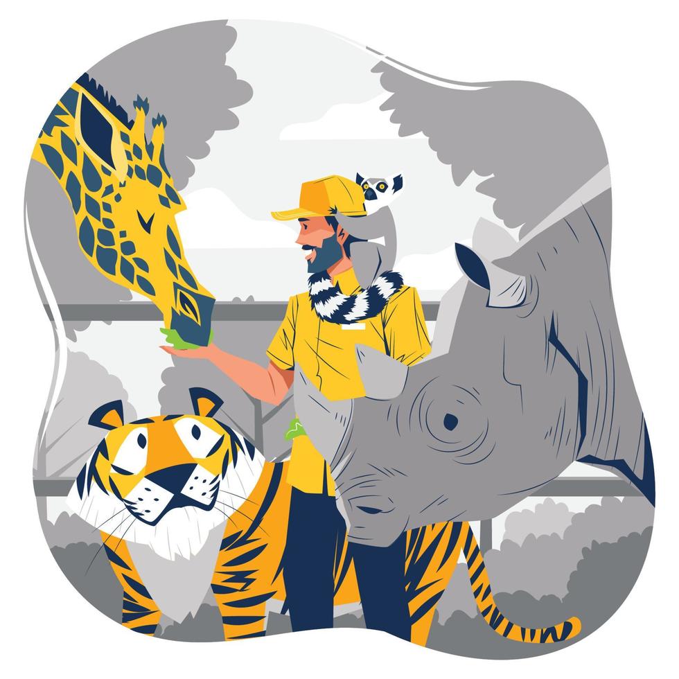 Zookeeper Feeding Animals Concept vector