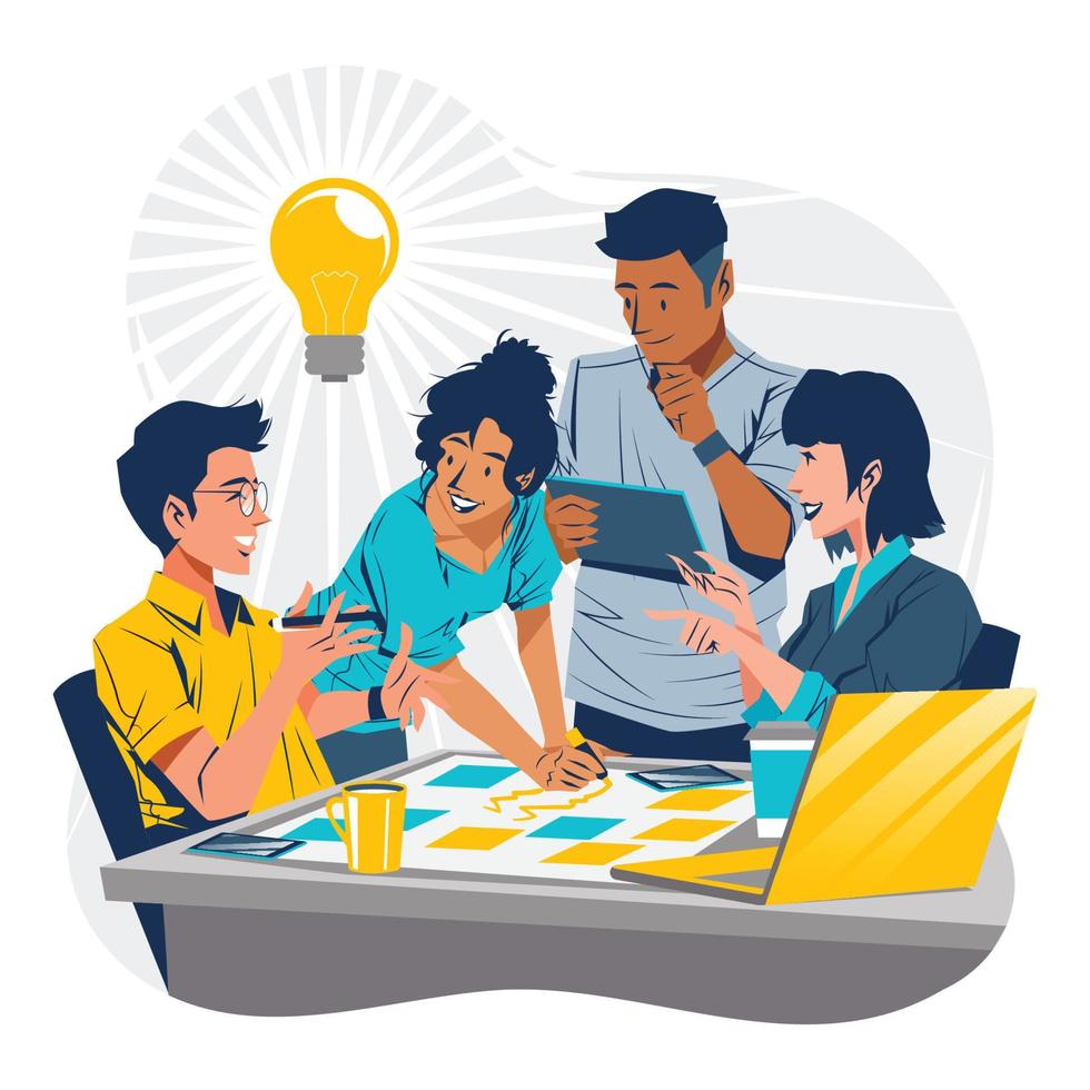 Brainstorming Process Concept with Team Meeting 4409820 Vector Art at