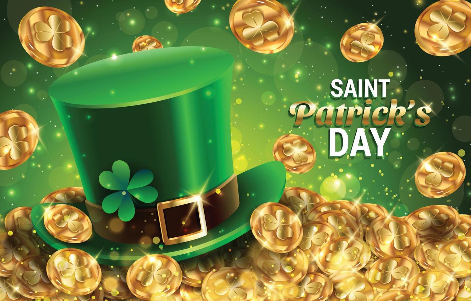 St Patricks Hat Concept with Golden Clover Coins vector