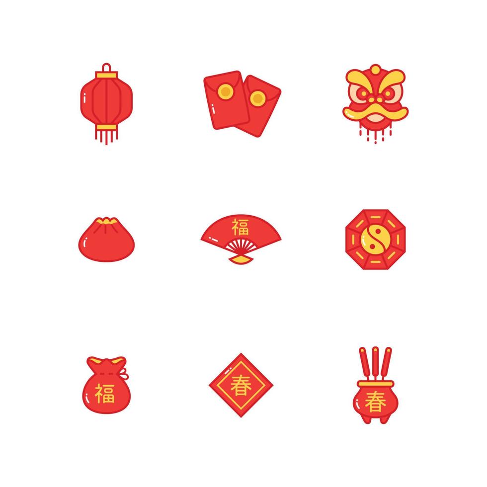 Set of Giong Xi Fa Cai Icon vector