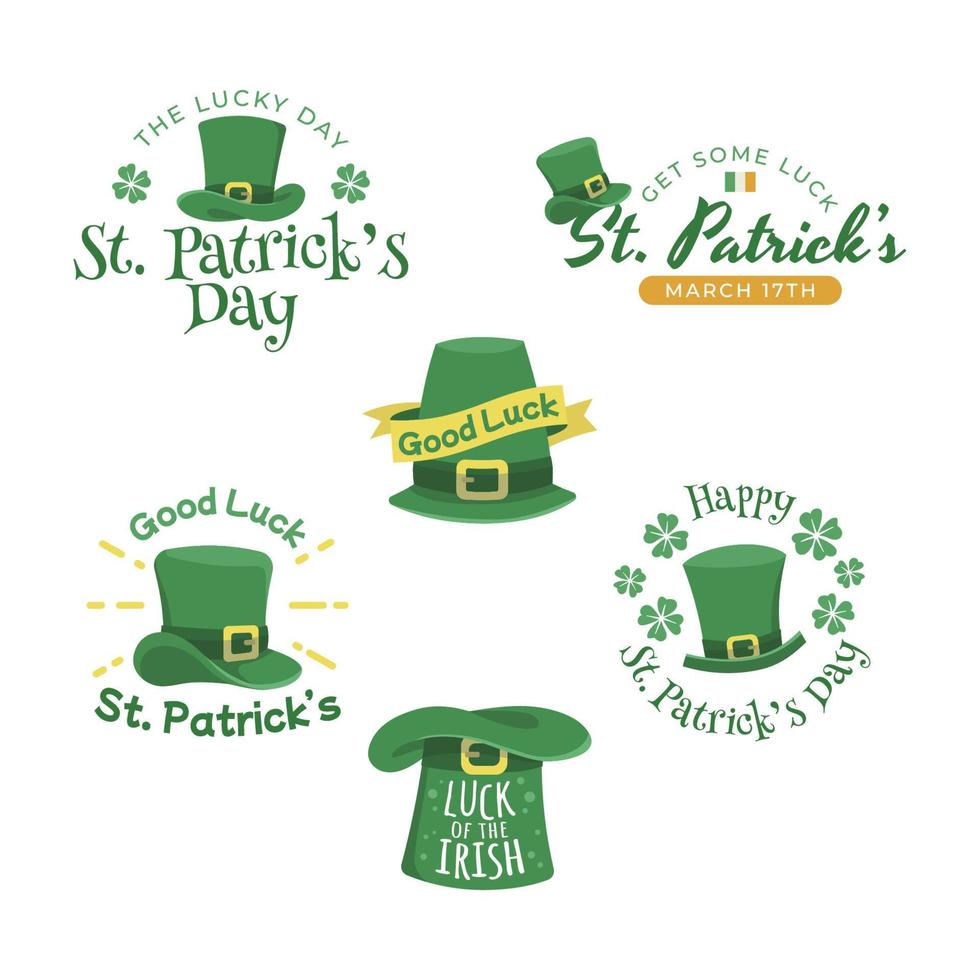 Set of St Patricks Day Quotes Sticker With Hat Element vector