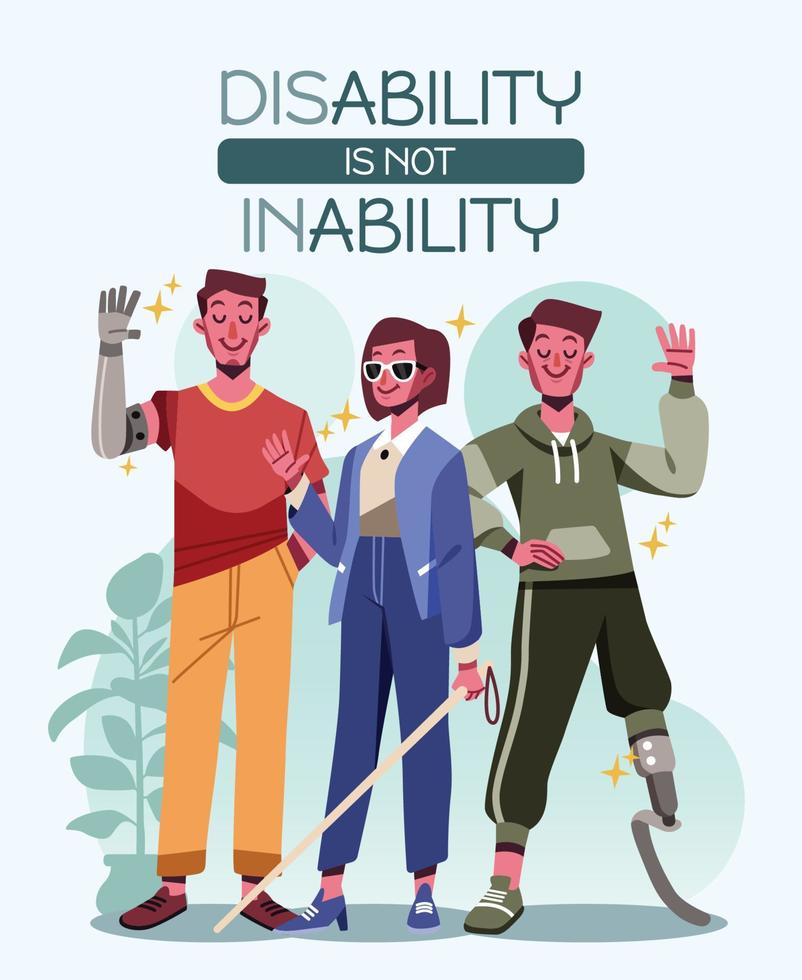 A Group Of Disabled People With Various Professions vector