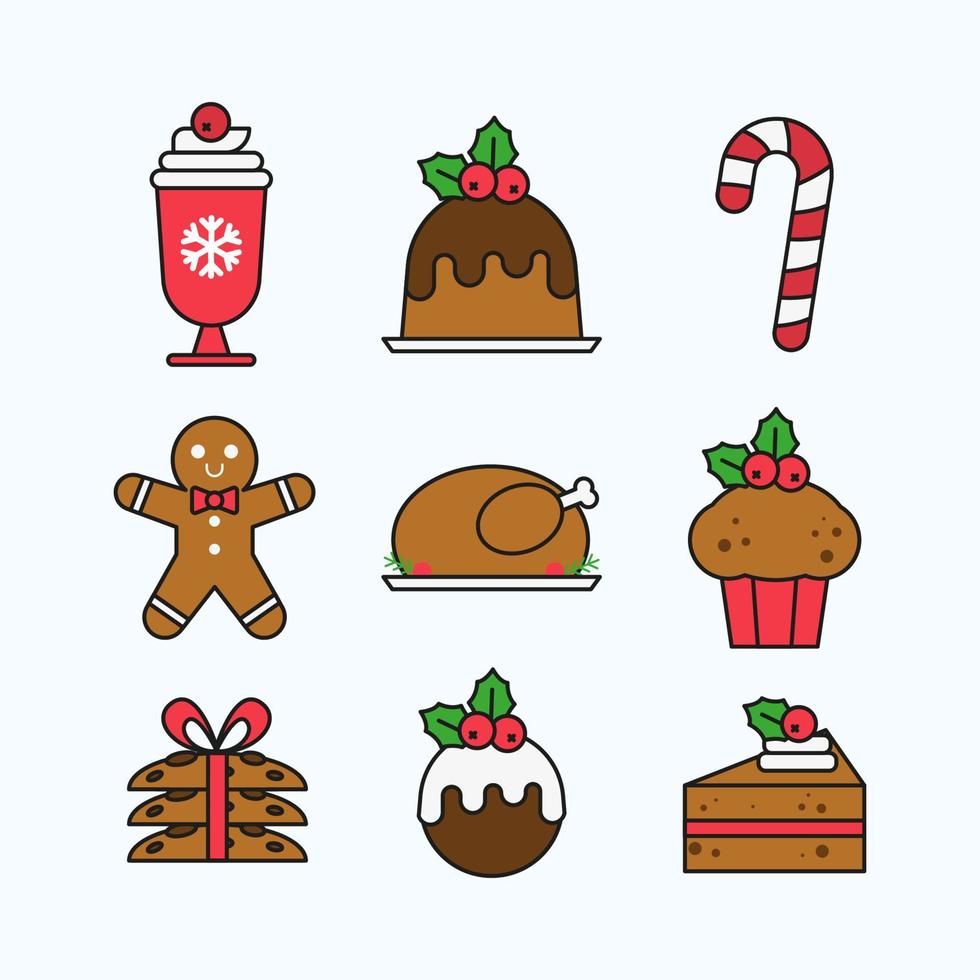 Conjunto de variedad de iconos de comida navideña vector
