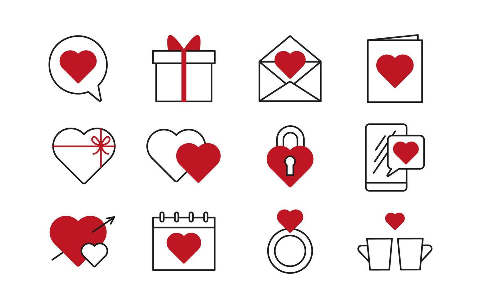 conjunto de iconos de San Valentín con estilo de arte de línea simple vector