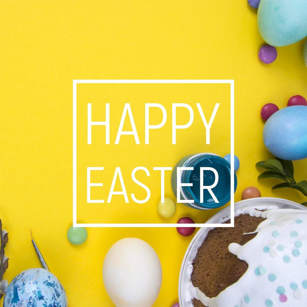 Colorful background with Easter eggs background. Happy Easter concept. Can be used as poster, background, holiday card photo