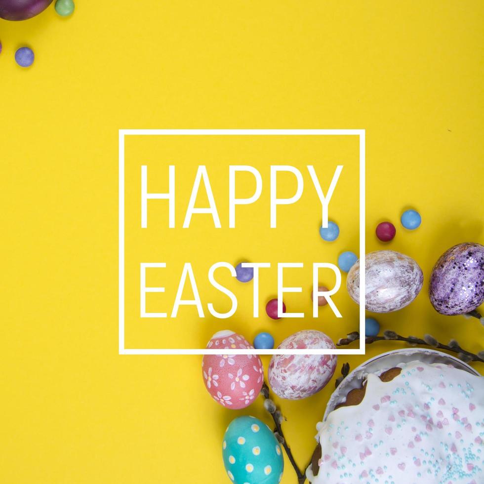 Colorful background with Easter eggs background. Happy Easter concept. Can be used as poster, background, holiday card photo