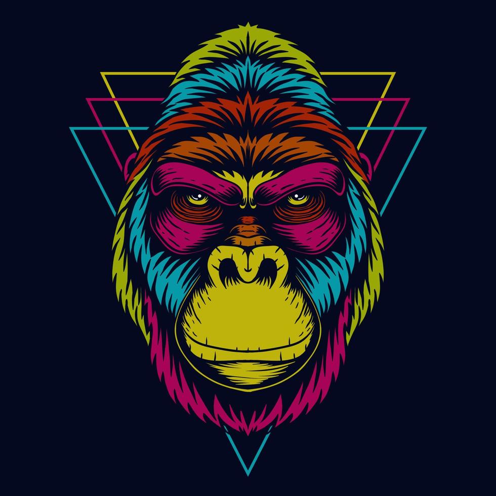 Ilustración de vector colorido cabeza de gorila