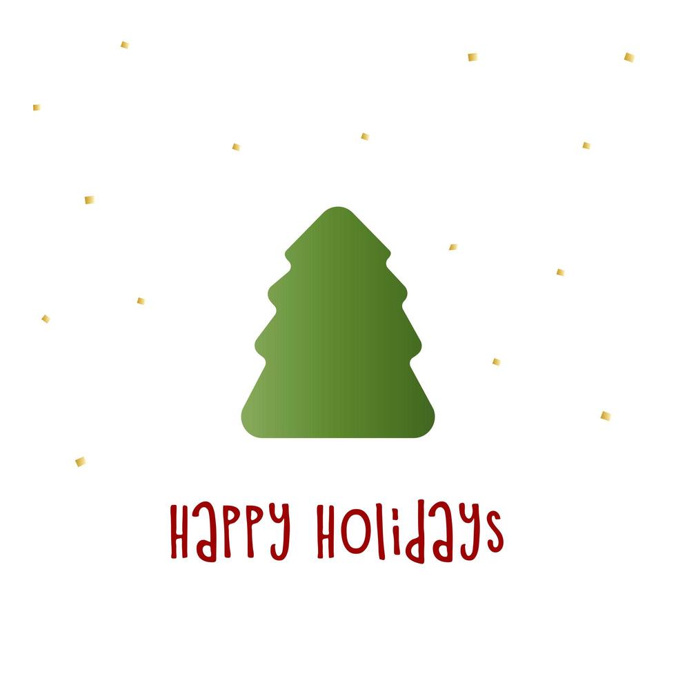 Green silhouette of a Christmas tree with golden snow. Merry Christmas and Happy New Year 2022. Vector illustration. Happy Holidays.