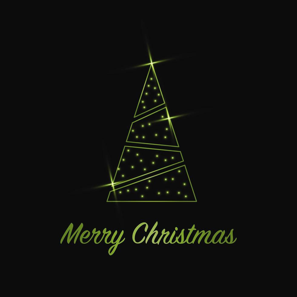 Sparkling Christmas Tree with shiny dust. Green Metallic outline icon on a dark background. Merry Christmas and Happy New Year 2022. Vector illustration.