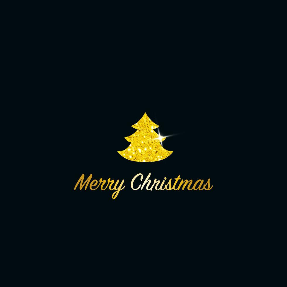 Sparkling Christmas Tree. Golden Metallic glitter icon on a dark blue background. Merry Christmas and Happy New Year 2022. Vector illustration.