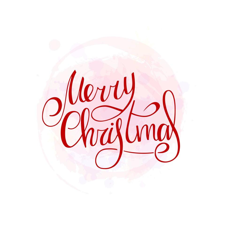 Merry Christmas. Red Handwritten lettering on a pink watercolor background. New Year 2022. vector