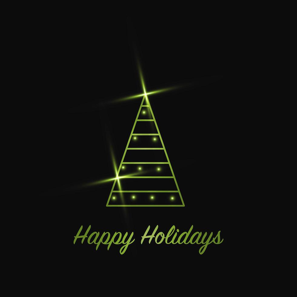 Sparkling Christmas Tree with shiny dust. Green Metallic outline icon on a dark background. Merry Christmas and Happy New Year 2022. Vector illustration. Happy Holidays.