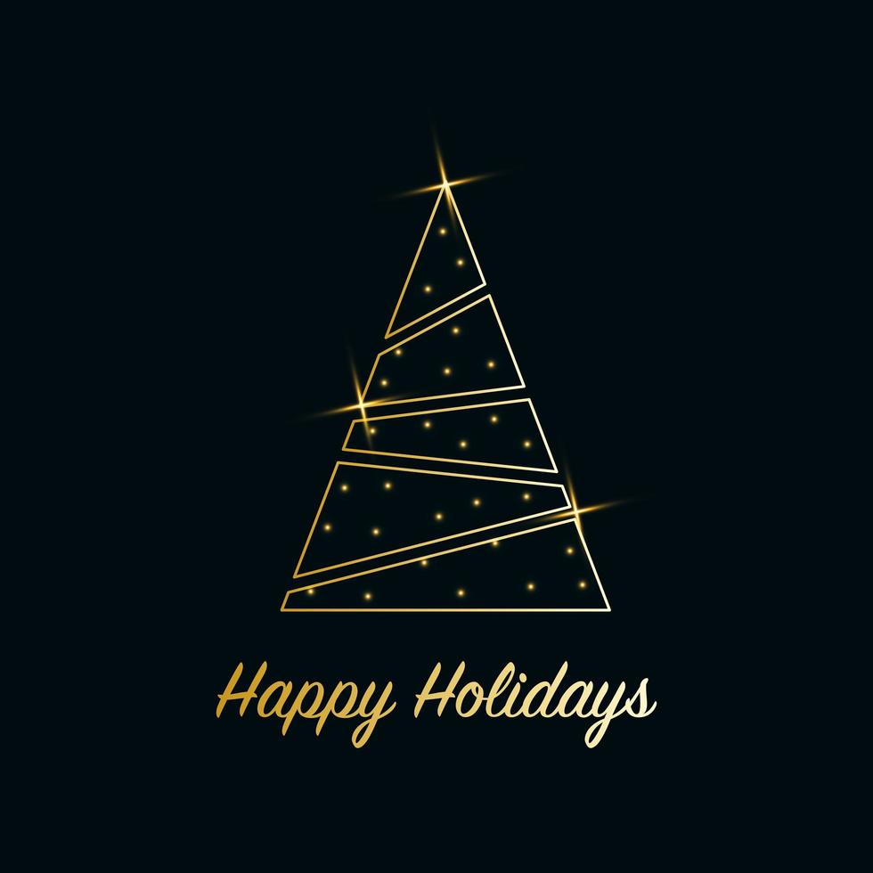 árbol de Navidad brillante con polvo brillante. icono de contorno metálico dorado sobre un fondo azul oscuro. feliz navidad y próspero año nuevo 2022. dorado metalizado. ilustración vectorial. felices vacaciones. vector