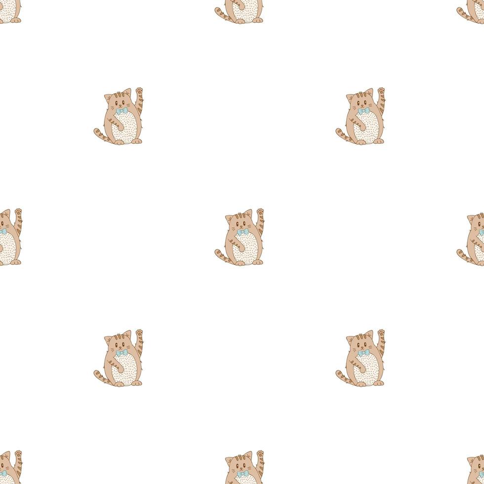 Hand drawn cute animals. Seamless pattern. Cat. White background. Vector. vector