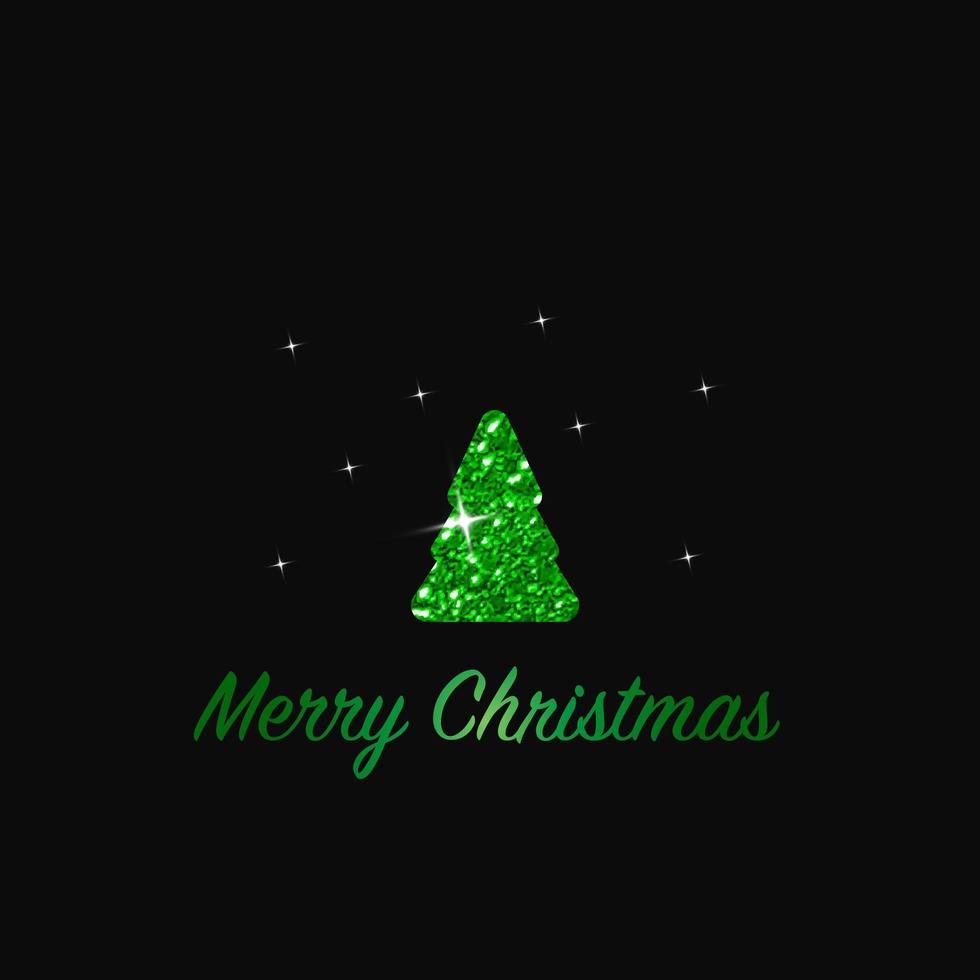 Sparkling Christmas Tree. Green Metallic glitter icon on a dark background. Merry Christmas and Happy New Year 2022. Vector illustration.