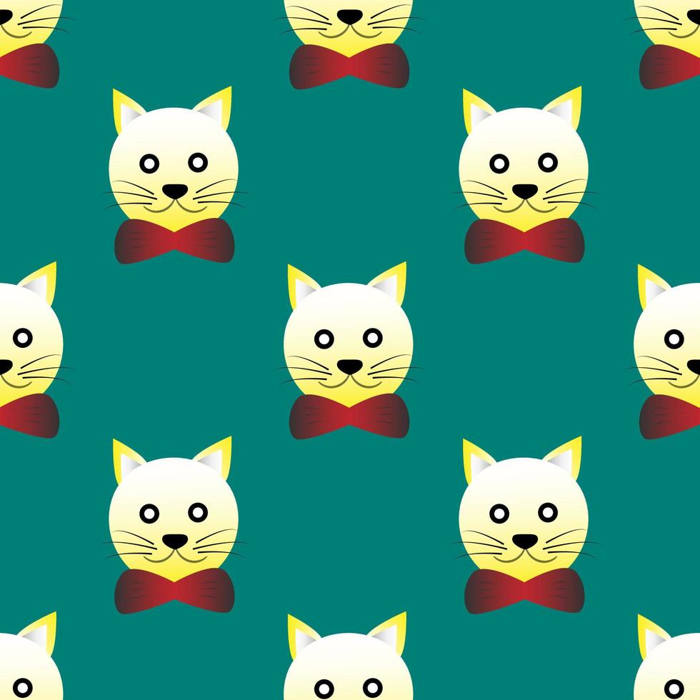 vector illustration of cat animal face design in yellow color. green background. Seamless pattern designs for wallpapers, backdrops, covers, paper cut, stickers and prints on fabric.