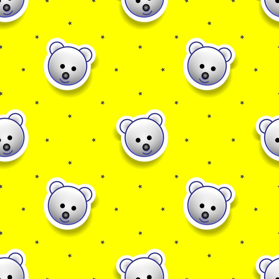 Vector illustration of white bear animal face design with shadow. yellow background. seamless pattern design for wallpaper, backdrop, cover, paper cut, sticker and print on fabric.