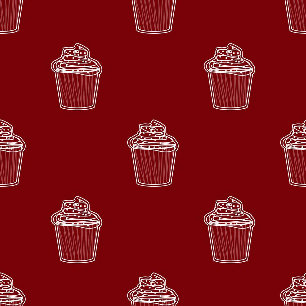 seamless pattern cake sketch design with line art. red background. food design for wallpaper, backdrop, cover, sale, sticker and graphic design. vector illustration